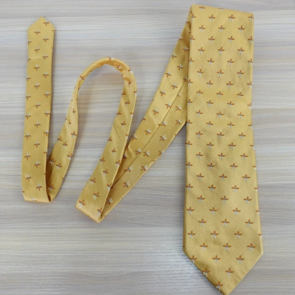 Designer Neck Tie Mens Gold Floret Chevron Woven Silk Embroidered IKE BEHAR USA
